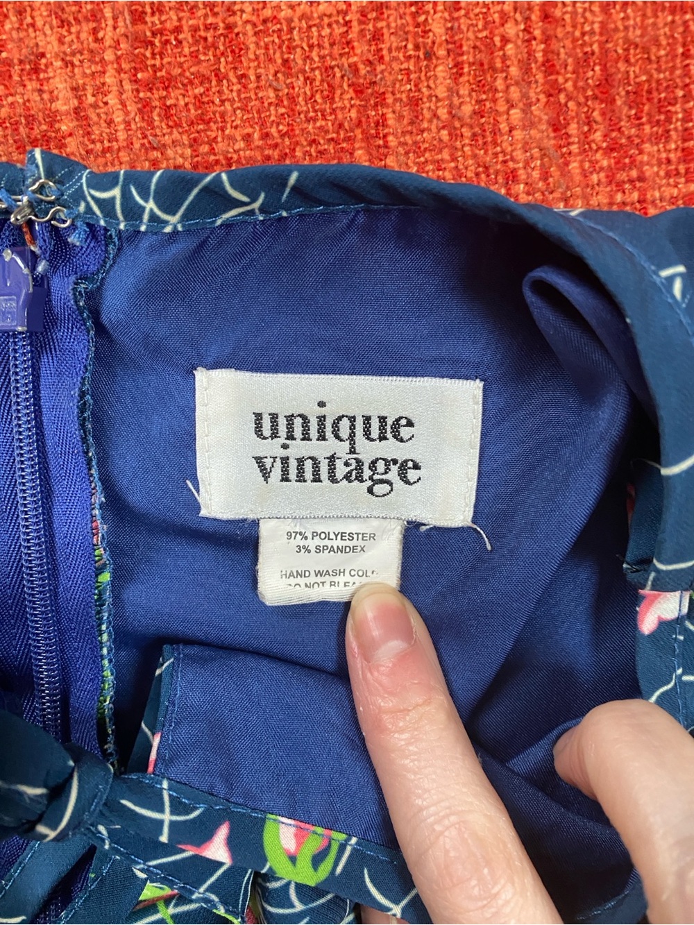 Rare Unique Vintage Spiderweb Roses Navy Blue Flare Dress - Picture 11 of 15